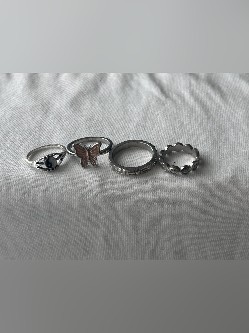 Silver Butterfly Stackable Ring with Pink Enamel Accent